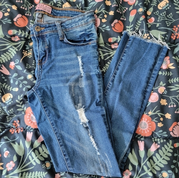 Wax Jean Small Skinny Distressed Blue Jeans - Picture 1 of 8